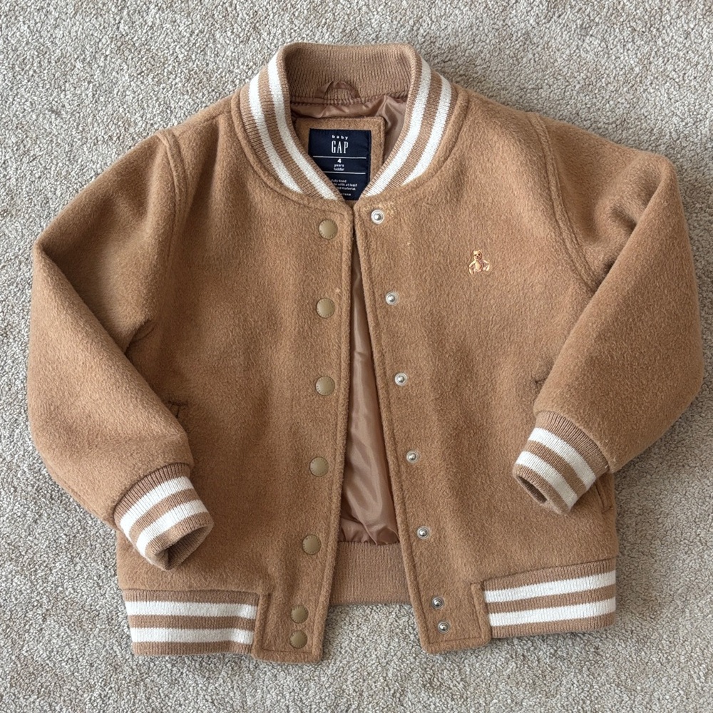 GAP Camel Varsity Jacket with White Stripes